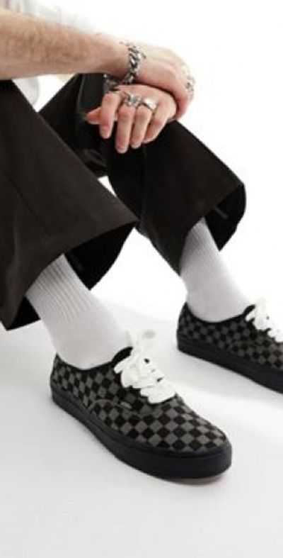 Vans Authentic Embroidered sneakers in checkerboard black and gray