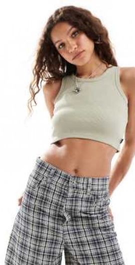 Vans Vans drew ribbed tank top in stone-Green