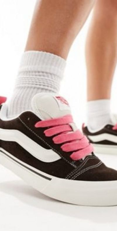 Vans Knu Skool sneakers with pink laces in brown and white