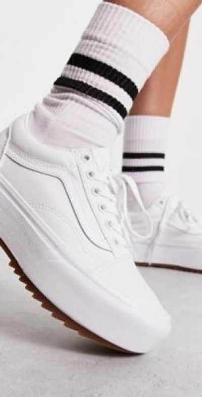 Vans old skool stacked sneakers with gum sole in white