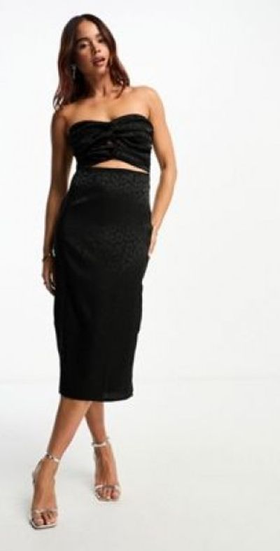 blue dress for baby girl Hepburn Black Velvet Bandeau Midi Dress With Bow – Club L London main image 0