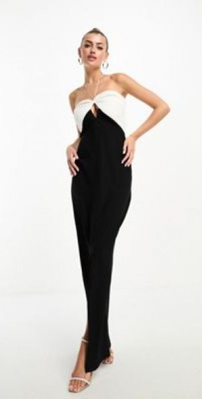 Vesper - contrast halterneck maxi dress in black and white Vesper - contrast halterneck maxi dress in black and white