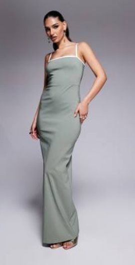 Vesper - scarf detail thigh slit maxi dress in sage green