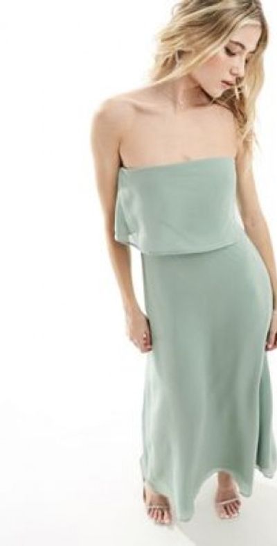 Vila - Bridesmaid bandeau maxi dress with straps in sage green