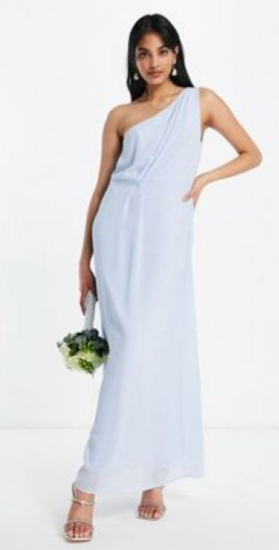 asos bridesmaid dresses blue Sky Blue Ruffled Tulle Grey Beaded Strapless Crafted Prom Dress