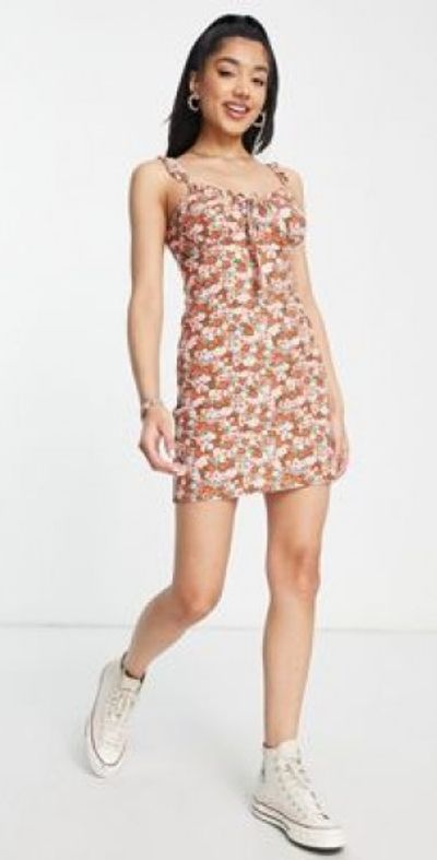 Wednesday's Girl Wednesday's Girl mini cami dress with frill straps in pink floral-Multi