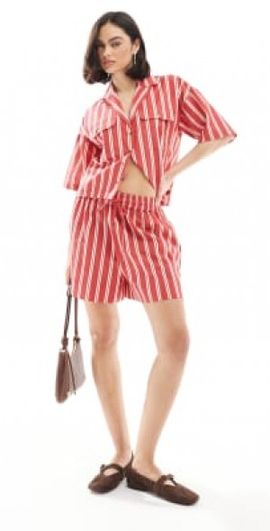 Wednesday's Girl Wednesday's Girl striped boxer style shorts in red - part of a set