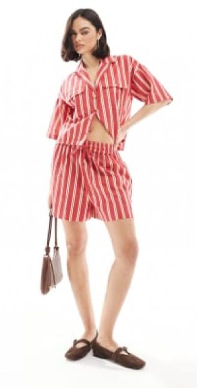 Wednesday's Girl Wednesday's Girl striped boxer style shorts in red - part of a set