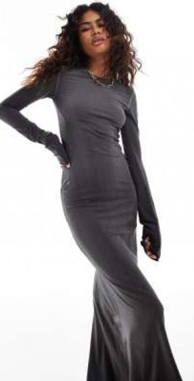 formal long sleeve midi dresses Donna Karan Women's Satin Long Sleeve Ruffle Midi Dress in Berry main image 1