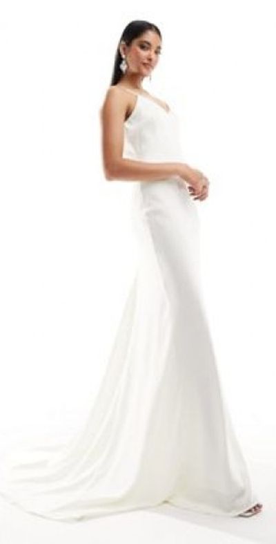 Y.A.S - Bridal satin maxi cami dress with train in white