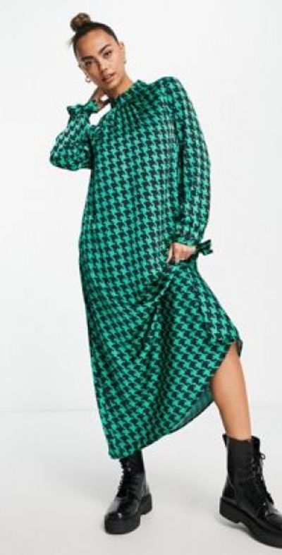 Y.A.S - exclusive long sleeve printed midi dress in green