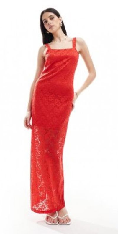 Y.A.S - lace maxi dress with slit back in red