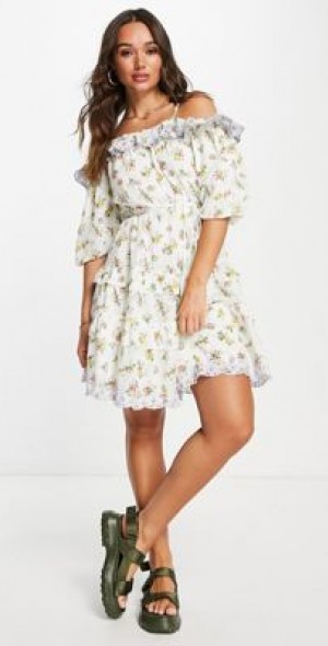 Y.A.S - ruffle detail mini dress in mixed floral-Multi