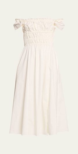 Altuzarra Lily Ruched Cap-Sleeve Midi Dress