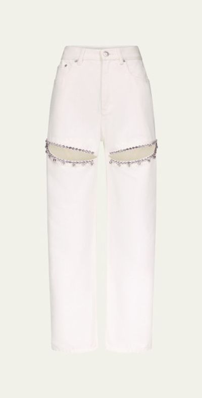 AREA Crystal Slit Straight-Leg Jeans