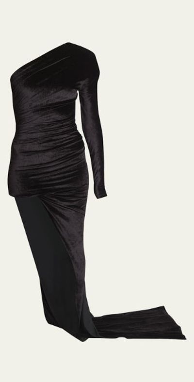 balenciaga one shoulder dress BALENCIAGA One-shoulder asymmetric velvet dress