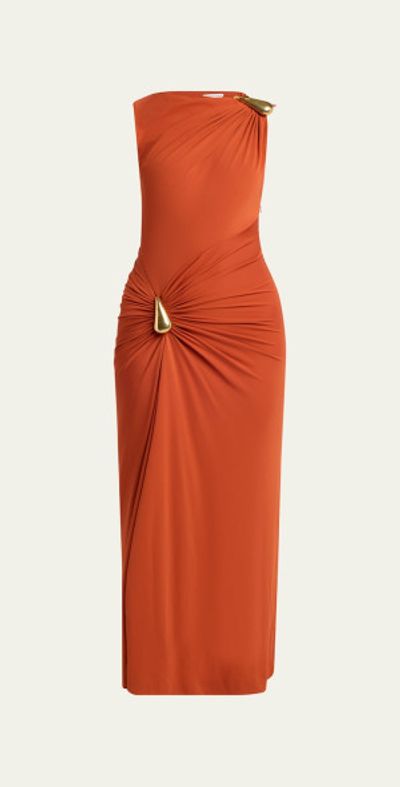 Bottega Veneta Drop Detail Gathered Matte Crepe Jersey Maxi Dress