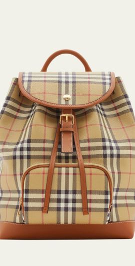 Burberry Check Drawstring Coated-Cotton Backpack