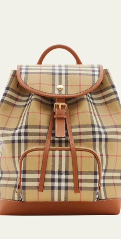 Burberry Check Drawstring Coated-Cotton Backpack