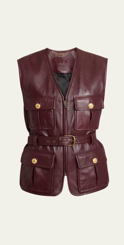 Chloe Lambskin Leather Belted Zip Slouch Vest