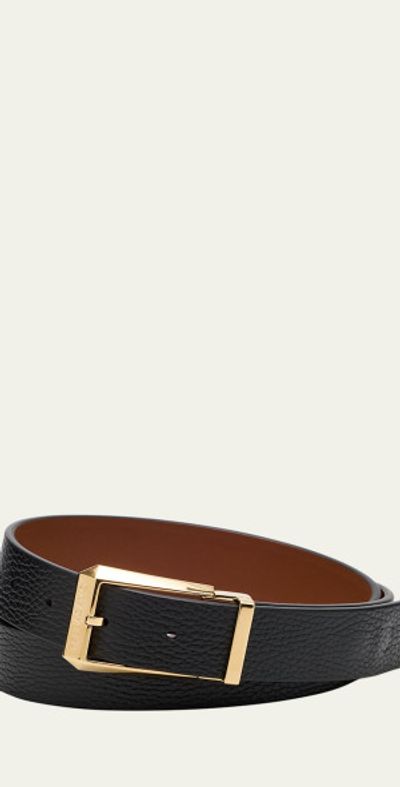 Ferragamo Men's Adjustable Reversible Hammered Leather Belt