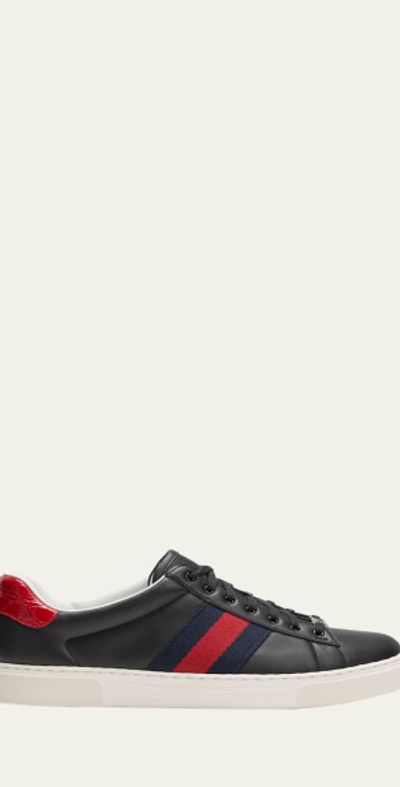 Gucci Men's Ace Leather Web Low-Top Sneakers