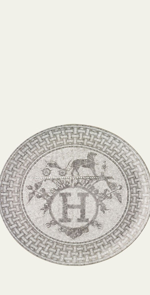 Assiette à Dessert Hermès Mosaïque Au 24 - 32 Cm - Porcelaine Limoges Bleu Et Or - Plat Tarte