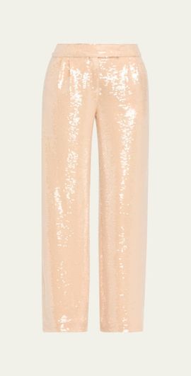 LaQuan Smith Sequin Pleated Wide-Leg Trousers