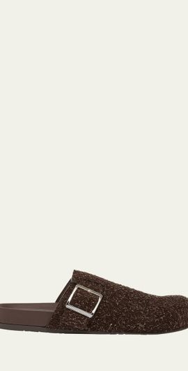 Loewe Men's Ease Buckle Brushed Suede Mules