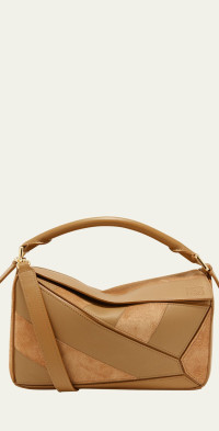 Loewe Puzzle Small Striped Top-Handle Bag in Leather & Suede
