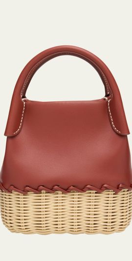 Loro Piana Bale Micro Round Leather & Rattan Bucket Bag
