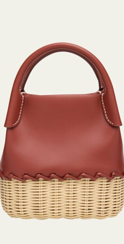 Loro Piana Bale Micro Round Leather & Rattan Bucket Bag