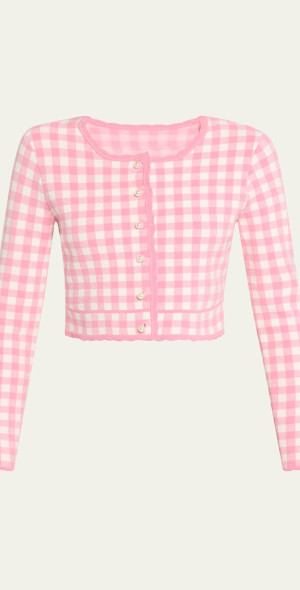 Gracen Gingham Laser-Cut Button Cardigan