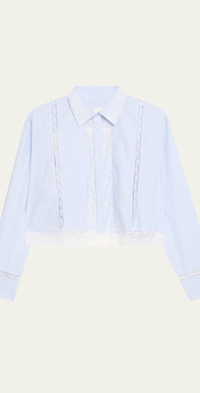 LoveShackFancy Delano Lace-Trim Striped Shirt