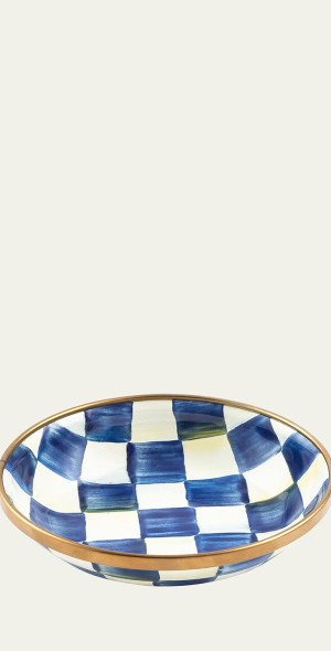Plateau Service 2 Niveaux MacKenzie-Childs Royal Check émail, Bleu Et Blanc, Motif Damier, Neuf