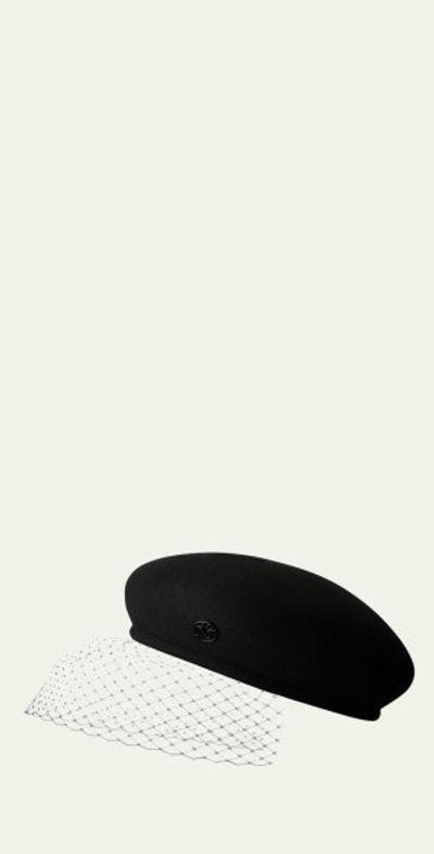 Maison Michel New Bonnie Black Veil Felt Beret
