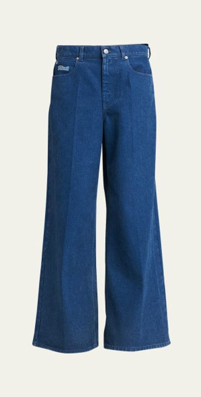 Marni Logo-Embroidered Five-Pocket Wide-Leg Denim Jeans