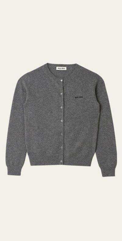 Miu Miu Intarsia Logo Cashmere Cardigan