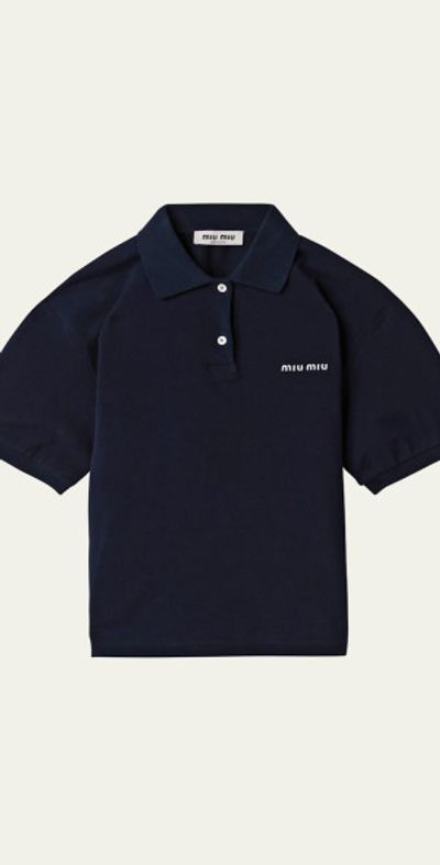 Miu Miu Logo Embroidered Cotton Polo Shirt