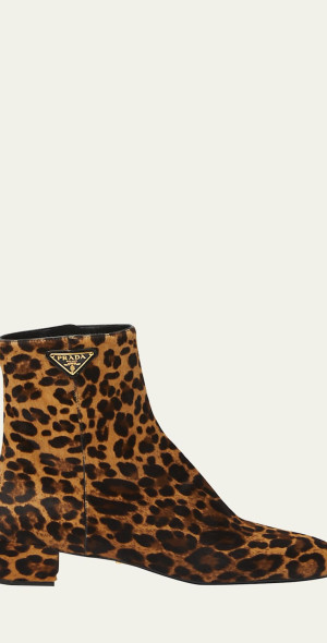 Prada - Leopard Block-Heel Zip Ankle Boots