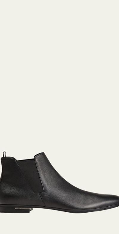 Prada Saffiano Leather Chelsea Boots