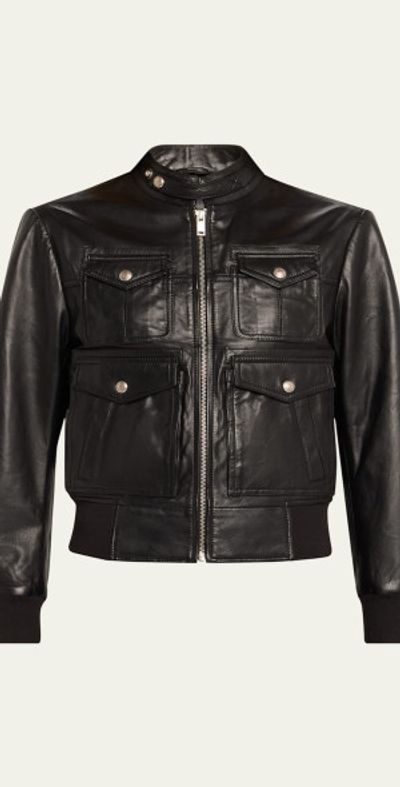 R13 Shrunken Zip-Front Leather Jacket