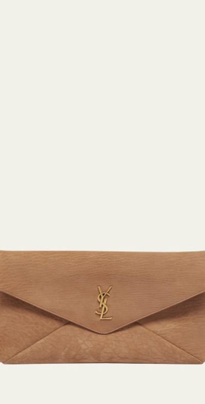 Saint Laurent Large YSL Envelope Pouch Clutch Bag in Pebbled Leather