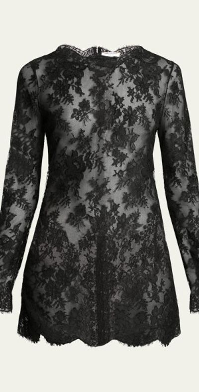 Saint Laurent - Sheer Floral Lace Scallop Mini Dress