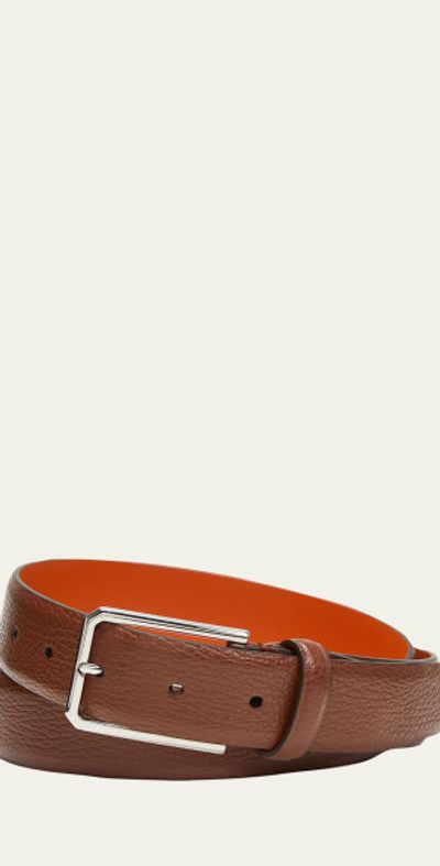 Santoni Men's Grained Leather Belt
