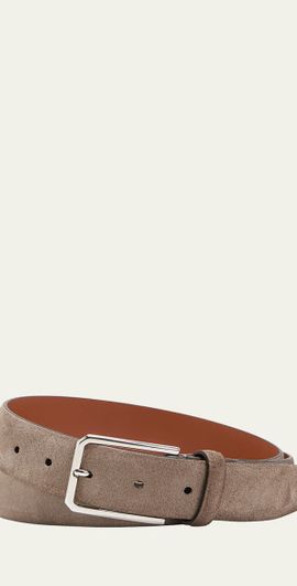 Santoni Men's Suede Square-Buckle Belt