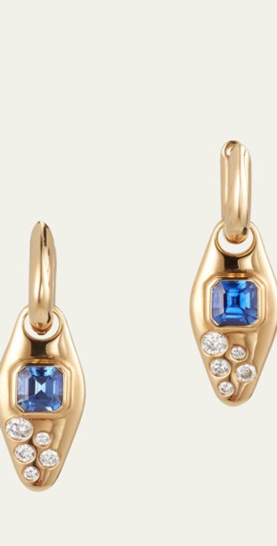 Uniform Object 18K Yellow Gold Blue Sapphire And Diamond Vessel Huggie Earrings