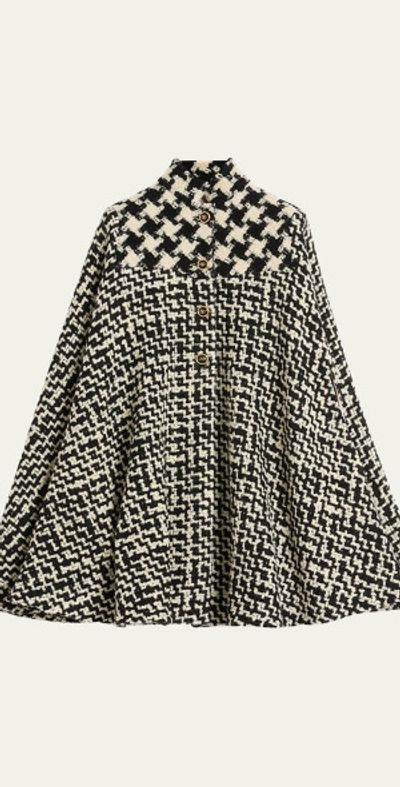 Valentino Garavani Tweed Houndstooth Wool Cape