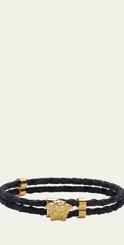Versace Men's Medusa Two-Row Braided Leather Bracelet