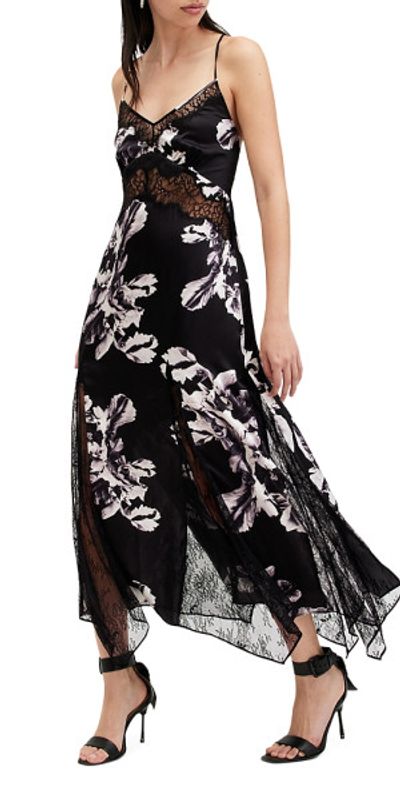 green emerald velvet dress AllSaints Women's Dresses Gian Dress Monica Black UK 8/US 4 at Amazon  Women's Clothing store main image 1